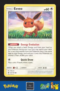 2017 Pokemon SM Sun & Moon Base Set 101/149 Eevee - Image 1