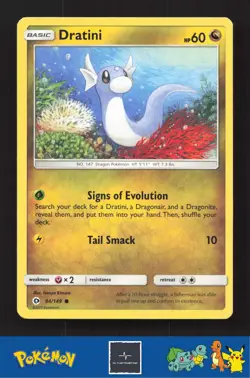 2017 Pokemon SM Sun & Moon Base Set 94/149 Dratini - Image 1