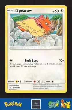 2017 Pokemon SM Sun & Moon Base Set 97/149 Spearow - Image 1