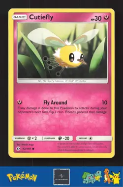 2017 Pokemon SM Sun & Moon Base Set 92/149 Cutiefly - Image 1