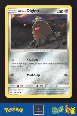 2017 Pokemon SM Sun & Moon Base Set 86/149 Alolan Diglett - Image 1