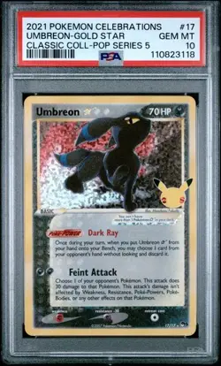 PSA 10 Gem Mint Umbreon Gold Star 17/17 Celebrations Pokemon Card - Image 1