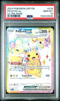 Pokemon Card PSA 10 Gem Mint Pikachu EX Surging Sparks 2024 Holo 219/191 - Image 1