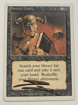 Magic the Gathering Revised Edition Demonic Tutor Sorcery LP Shadow Signed - Image 1