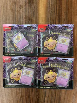 Pokemon TCG Paldean Fates Tech Sticker Fidough Collection Sealed Lot of 4 - Image 1