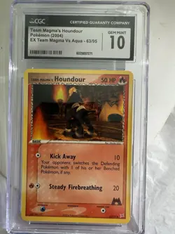 CGC Gem Mint 10 - 2004 EX Team Aqua vs Team Magma's Houndour 63/95 Pokemon Card - Image 1
