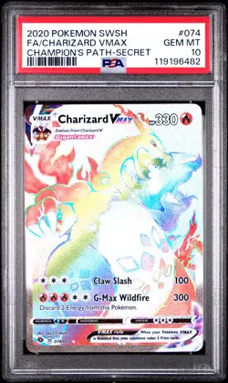 2020 POKEMON SWORD & SHIELD CHAMP'S PATH SECRET FULL ART/CHARIZARD VMAX PSA 10 - Image 1
