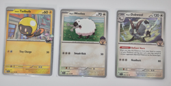 3x Cosmo Holo Pokemon Cards - Iono’s Tadbulb, Hop’s Wooloo & Dubwool - Image 1