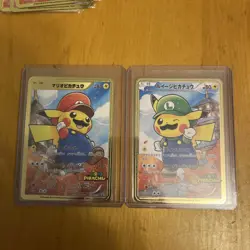 Pikachu Mario & Luigi Full Art 2 Card Set Metal Japanese Pokemon Gift/Display - Image 3