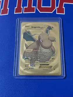 Dragonite EX Gold Shiny Card Gold Foil Pokemon Card Fan Art 80HP - Image 1