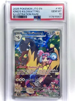 Pokemon TCG Iono's Kilowattrel 163/159 2025 JTG Illustration Rare Card - PSA 10 - Image 1