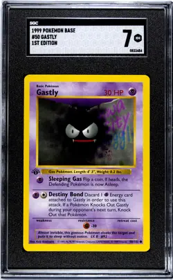 Original Pokemon TCG 1999 Base Set 1st Edition Gastly #50/102 SGC Graded 7 - Image 1