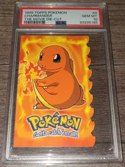 POP 10 TOPPS POKEMON CARD CHARMANDER 4 OF 12 MOVIE DIE-CUT BLUE LOGO PSA 10 - Image 1