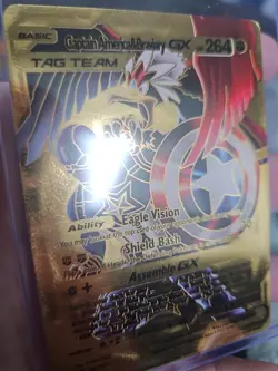 Captain America & Braviary GX Gold Foil Vinyl Fan Art Collector Pokemon Card - Image 3