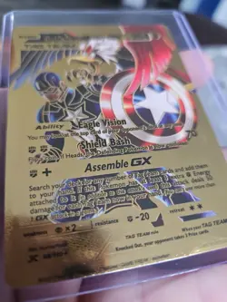 Captain America & Braviary GX Gold Foil Vinyl Fan Art Collector Pokemon Card - Image 4