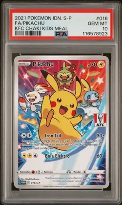 Pokemon Pikachu KFC Chaki Kids Meal INDONESIAN Full Art Promo 016/S-P PSA 10 - Image 1