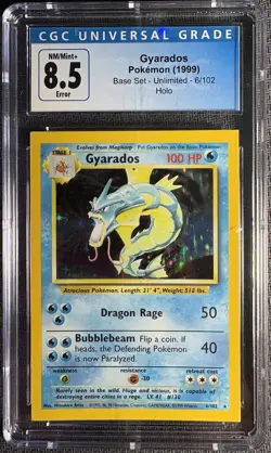 Gyarados 6/102 - 1999 Base Set - ERROR Square Cut HOLO Base Set Pokemon CGC 8.5 - Image 1