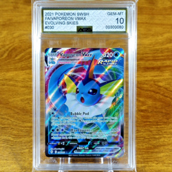 Pokemon SWSH Evolving Skies Vaporeon VMAX 030/203 AGS Gem-MT 10 Holo Rare 2021 - Image 1