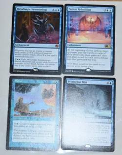 MTG 4x Rare Blue Enchantment Metallurgic Summonings Patient Rebuilding Douse - Image 1