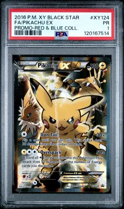 2016 POKEMON XY BLACK STAR PROMO RED & BLUE COLL FULL ART/PIKACHU EX PSA 1 - Image 1