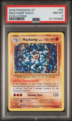 2016 POKEMON XY EVOLUTIONS #59 MACHAMP-HOLO PSA 8 - Image 1