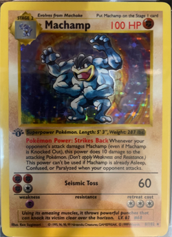 1999 Pokemon Base Set (Shadowless) 1st Edition Machamp Holo Rare #8 MP - Image 1