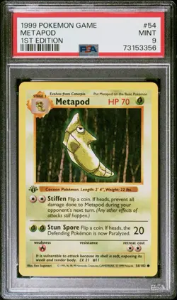 Pokemon Metapod 54/102 1st Edition Shadowless Base Set PSA 9 Mint - Image 2