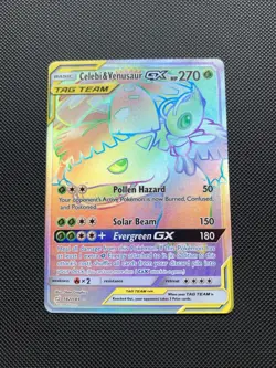 Pokemon SM Team Up Celebi & Venusaur GX 182/181 Secret Rainbow Rare Holo LP 2019 - Image 1