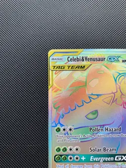 Pokemon SM Team Up Celebi & Venusaur GX 182/181 Secret Rainbow Rare Holo LP 2019 - Image 3