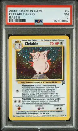 2000 Pokemon Game 5/130 Clefable Holo Base Set 2 PSA 7 Mint - Image 1