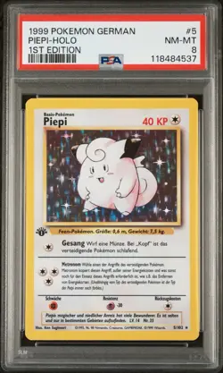 1999 Pokemon Piepi 1st Edition 5/102 Holo Base Set German PSA 8 - Image 1