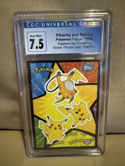Pikachu & Raichu Pokemon Topps 1999 The First Movie Sticker Puzzle Card CGC 7.5 - Image 1