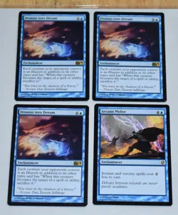 MTG 4x Rare Blue Enchantment Dismiss Into Dream & Arcane Melee - Image 1
