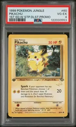 PSA VG-EX 4 1999 POKEMON JUNGLE #60 PIKACHU 1ST Edition - W Stamp - DLST - PROMO - Image 1