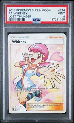 2018 POKEMON SUN & MOON LOST THUNDER #214 FULL ART/WHITNEY PSA 9 - Image 1