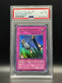 PSA 8 NM-MT Solemn Judgment 127 2010-17 MRD Reprint Holo Yugioh Card - Image 1