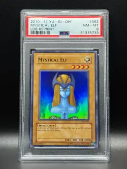 PSA 8 NM-MT Mystical Elf 062 2010-17 LOB Reprint Holo Yugioh Card - Image 1
