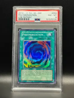 PSA 8 NM-MT Polymerization 059 2010-17 LOB Reprint Holo Yugioh Card - Image 1