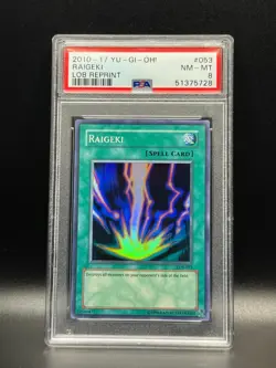PSA 8 NM-MT Raigeki 053 2010-17 LOB Reprint Holo Yugioh Card - Image 1