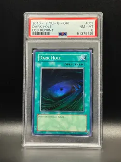 PSA 8 NM-MT Dark Hole 052 2010-17 LOB Reprint Holo Yugioh Card - Image 1