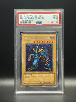 PSA 9 MINT Tri-Horned Dragon 000 2010-17 LOB Reprint Holo Yugioh Card - Image 1