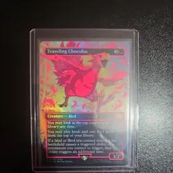 Magic: The Gathering Foil Borderless Traveling Chocobo Neon Pink Borderless - Image 2
