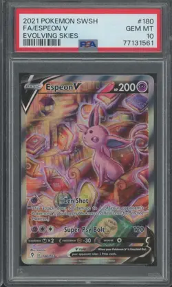 2021 Pokemon TCG Sword Shield Evolving Skies Full Art Espeon V Gem Mint PSA 10 - Image 1