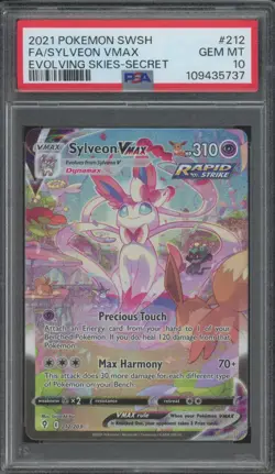2021 Pokemon Evolving Skies Secret Full Art #212 Sylveon VMax Gem Mint PSA 10 - Image 1