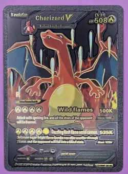 Pokemon Charizard V Evolution 508 HP SMP 26-43 LV 91 Black Foil Fan Art - Image 1