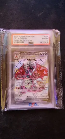 2024 Pokemon SVP Black Star Promo 74 Paldean Fates Tin Charizard EX PSA 10💎💎💎 - Image 1