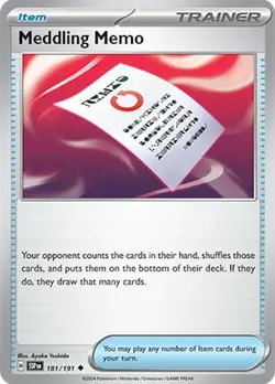 Meddling Memo 181/191 | Surging Sparks | Trainer Pokemon Item Card - Image 1