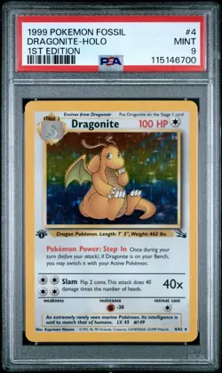 PSA 9 MINT 1999 POKEMON FOSSIL 4 DRAGONITE-HOLO 1ST EDITION ENGLISH - Image 1