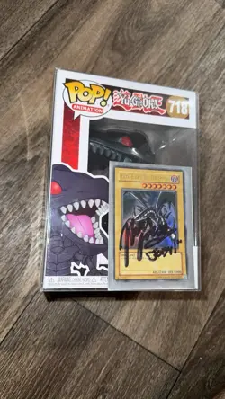 Red Eyes B Dragon card signed by Joey with funko pop Yugioh - Image 1