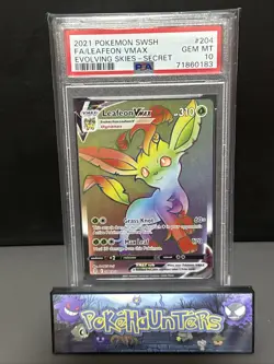 Pokemon Card Leafeon VMAX 204/203 Evolving Skies Rainbow Secret Rare PSA 10 GEM - Image 1